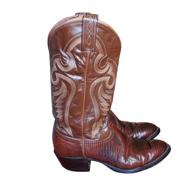 Tony Lama Vintage Black Label 8540 Brown Leather Exotic Teju Lizard Western - Picture 1 of 16